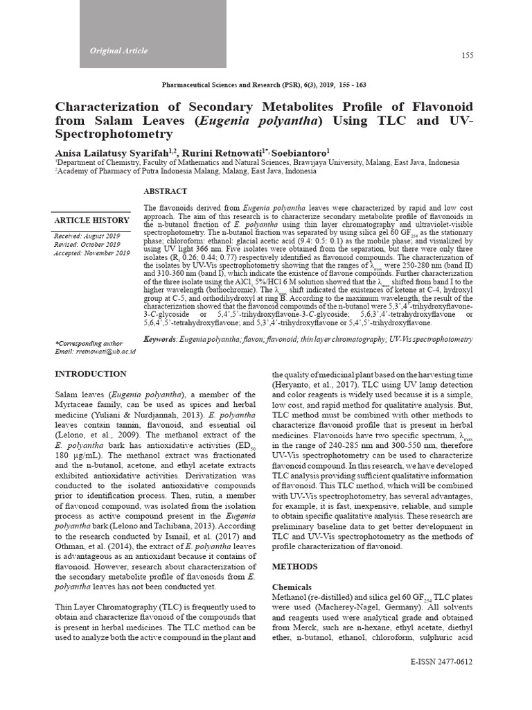 Characterization of Secondary Metabolites Profile of Flavonoid FR | PDF ...