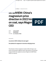INTERVIEW China's Magnesium Price Direction in 2022 Hinges On Coal