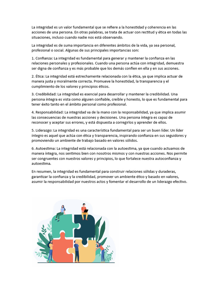 La Integridad Es Un Valor Fundamental Que Se Refiere A La Honestidad y ...