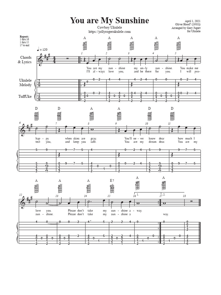 You Are My Sunshine Ukulele PDF
