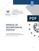 Manual de Descripcion de Puestos: Actualizado Según Pei 2020-2024 Y Estructura Organizativa Septiembre 2020