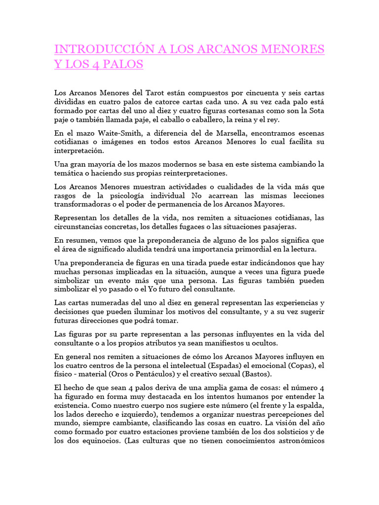 Arcanos Menores: Significado y Palos | PDF | Tarot | Jugando a las cartas