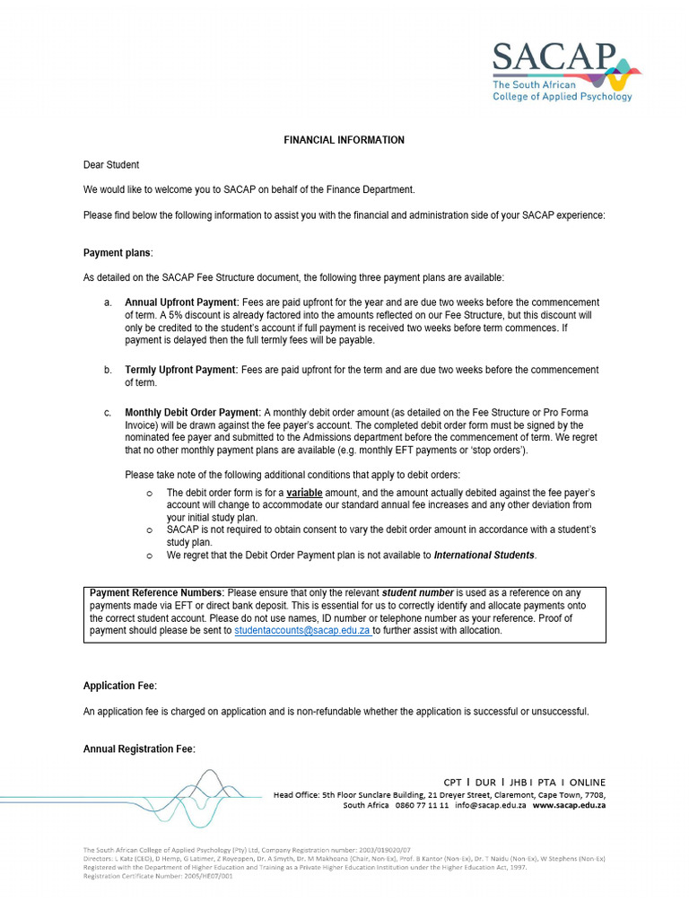 SACAP Financial Policy 2020 | PDF | Credit Card | Debit Card