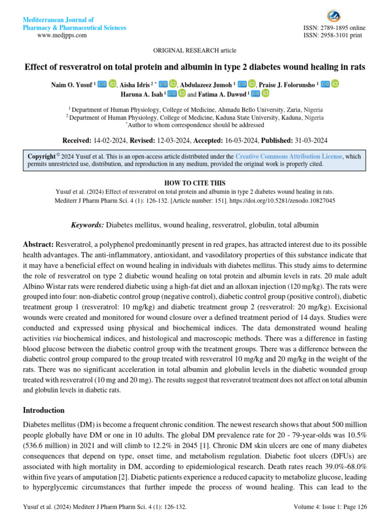 Effect of Resveratrol On Total Protein and Albumin in Type 2 Diabetes ...