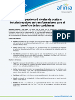 COR Comunicado de Presa Trabajos en Transformadores (Febrero 1)