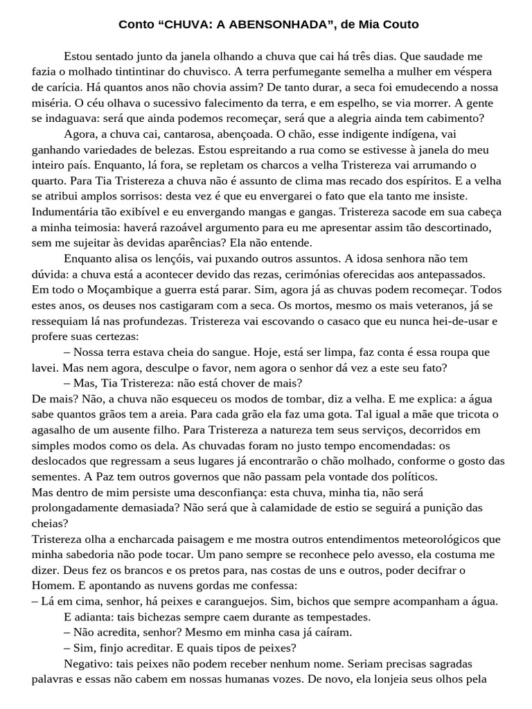 Conto “CHUVA_ A ABENSONHADA”, de Mia Couto | PDF