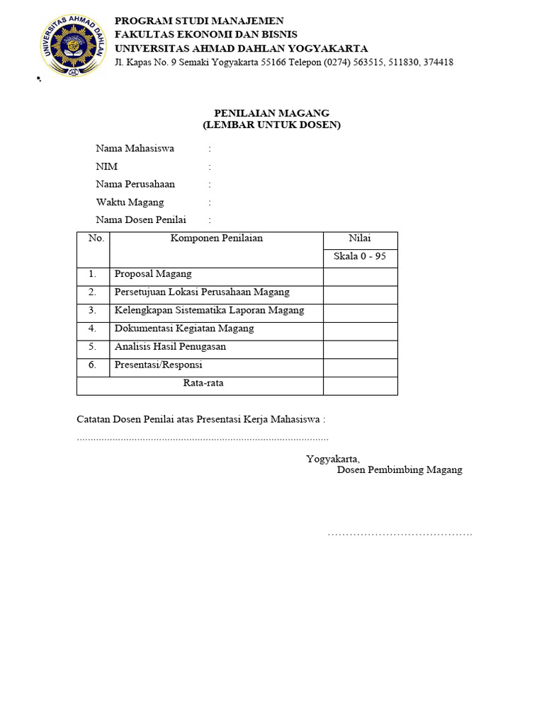 Form Penilaian Magang | PDF