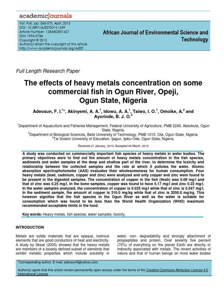 The Effects of Heavy Metals Concentration On Some Commercial Fish in ...