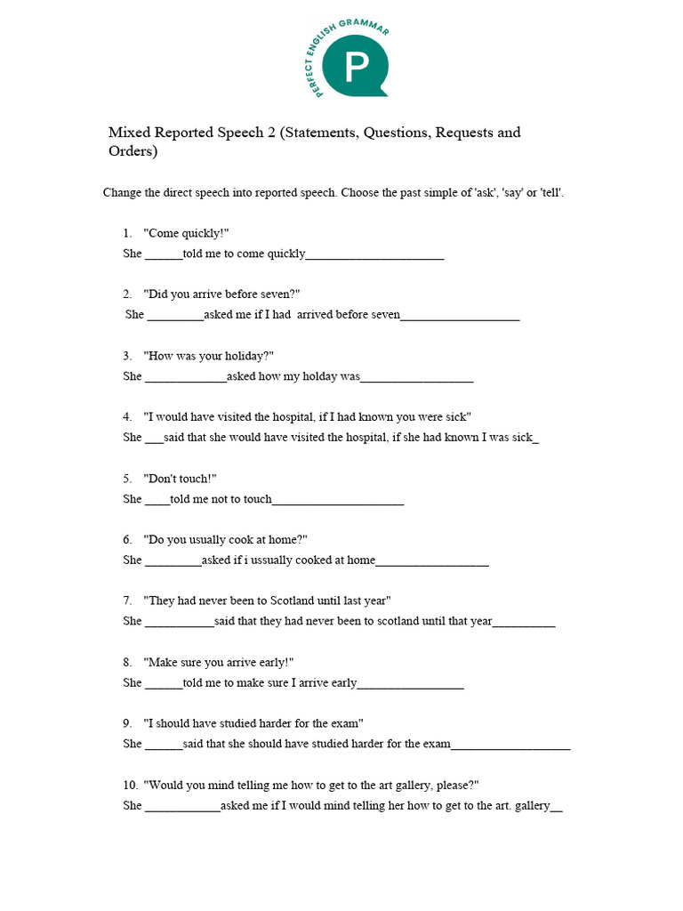 Mixed Reported Speech Exercises 2 | PDF