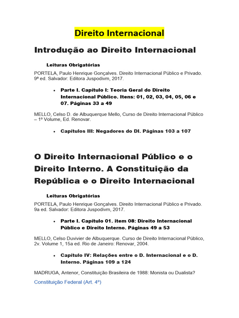 Introdução ao Direito Internacional | PDF | Microeconomia | Constituição