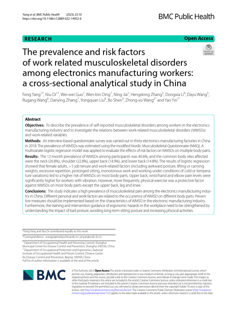 The Prevalence and Risk Factors of Work Related Musculoskeletal ...