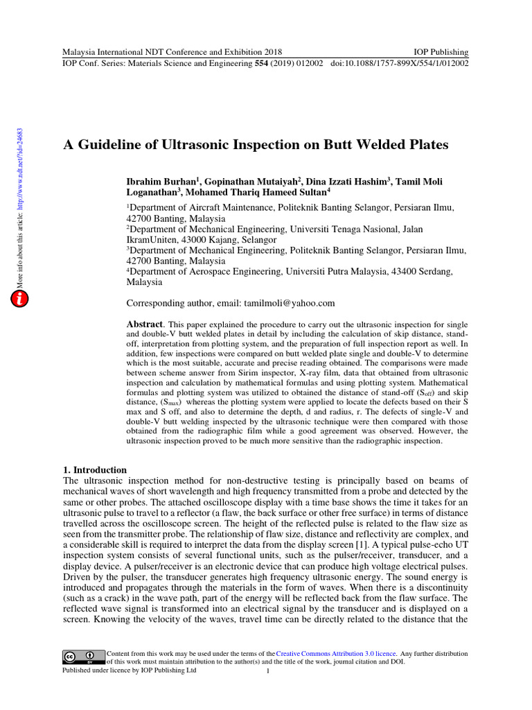 A Guideline of Ultrasonic Inspection On Butt Welded Plates - Burhan ...