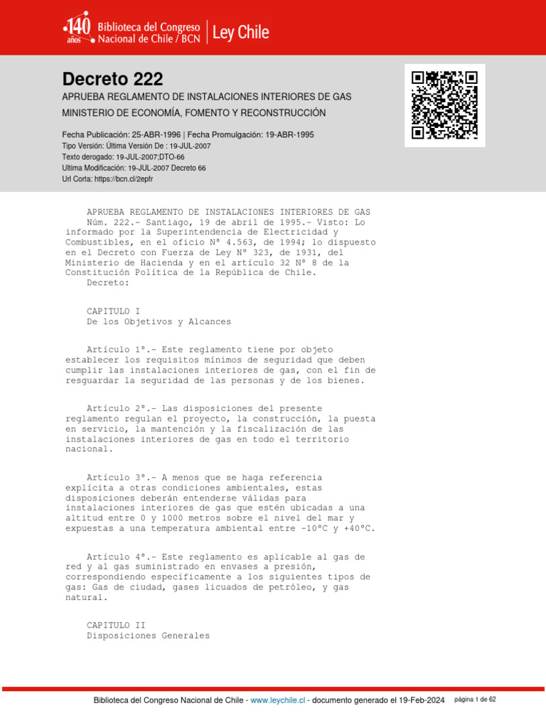 Reglamento Instalaciones Gas Decreto 222 | PDF | Gases | Estufa de cocina
