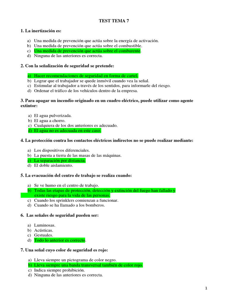 Test de Primeros Auxilios - Tema 7 | PDF | Primeros auxilios