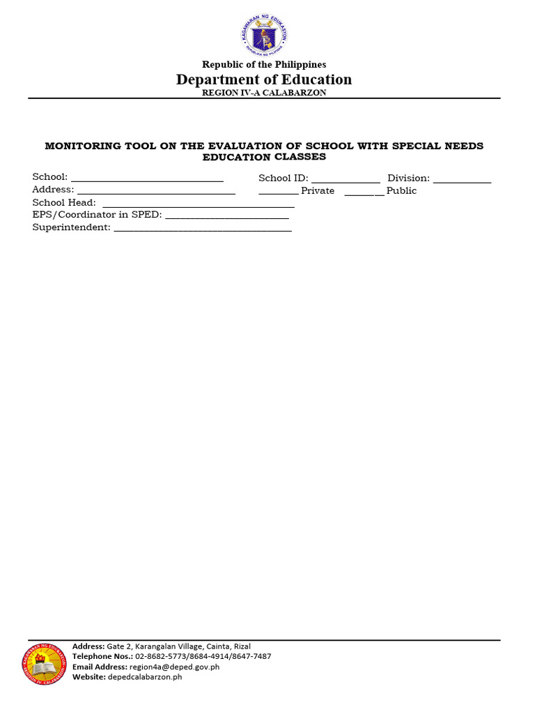 Inclusive Education Monitoring Tool | PDF | Disability | Inclusion ...
