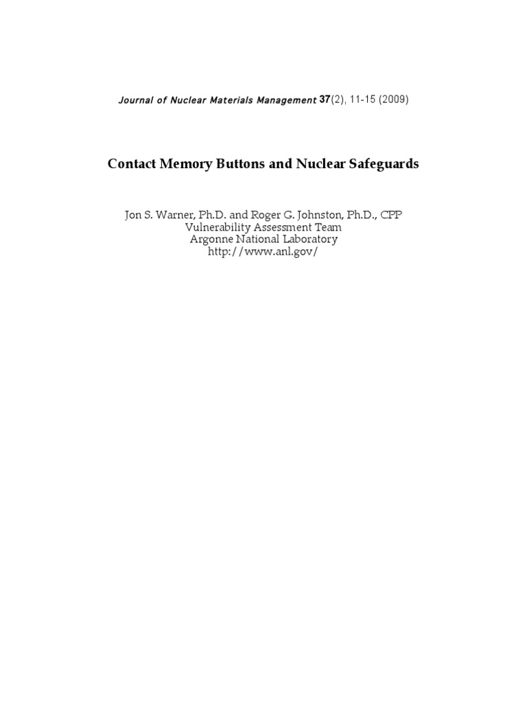 Contact Memory Buttons in Nuclear Safeguards | PDF | Password | Radio ...