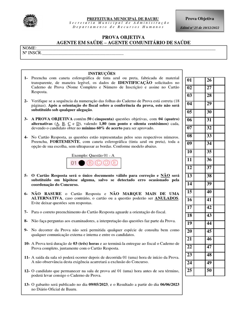 Prova Agente Comunitário de Saúde Bauru | PDF | Promoção de saúde | Vacinas