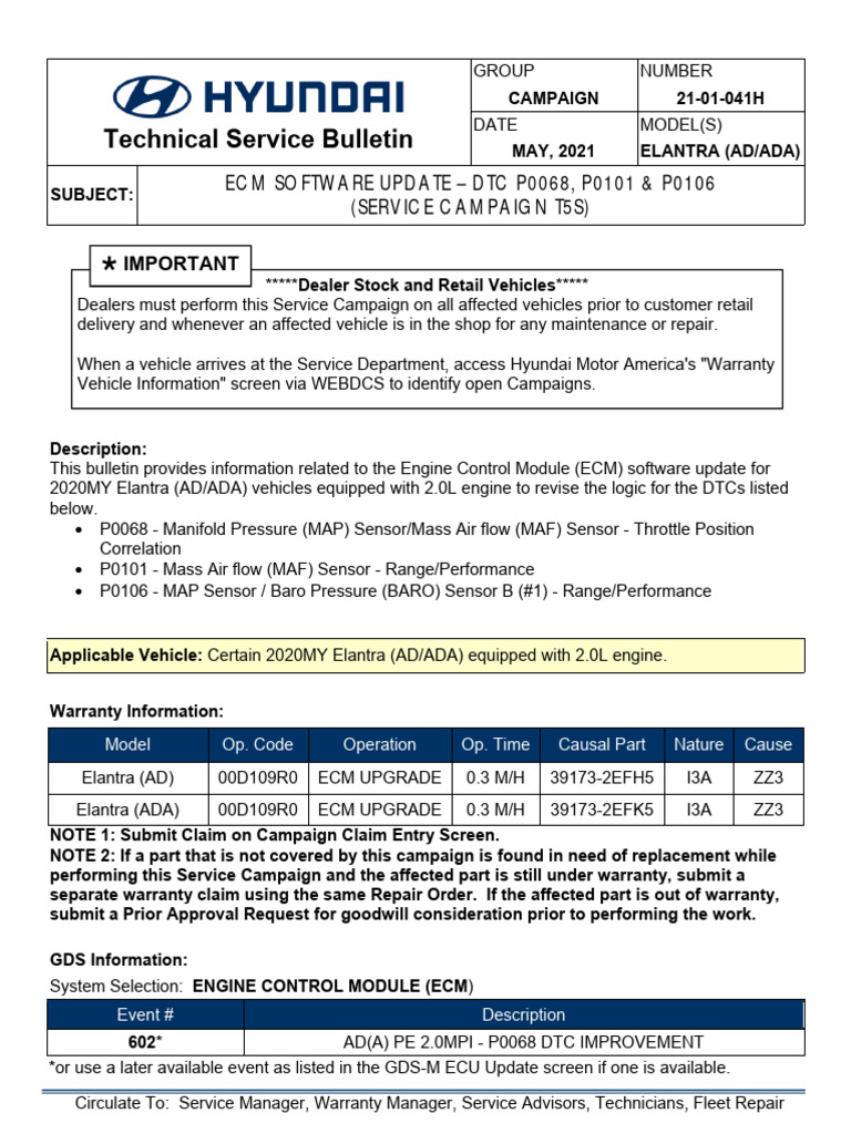 Hyundai Technical Service Bulletin