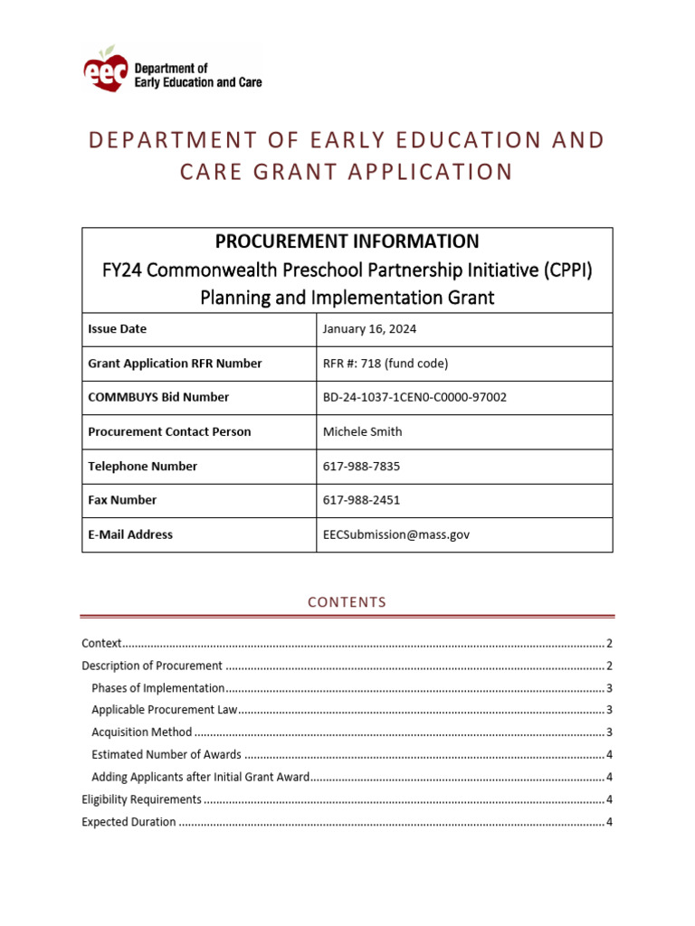 CPPI Grant Application FY24 Guide | PDF | Needs Assessment | Preschool