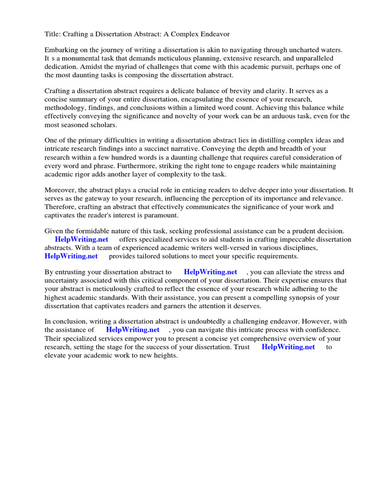 Dissertation Abstract Template Pdf Thesis Abstract Summary