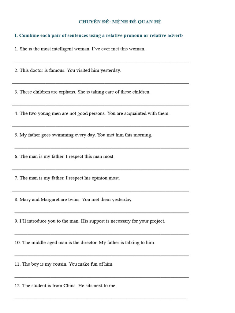 Relative Clauses and Pronouns Exercises | PDF | Travel