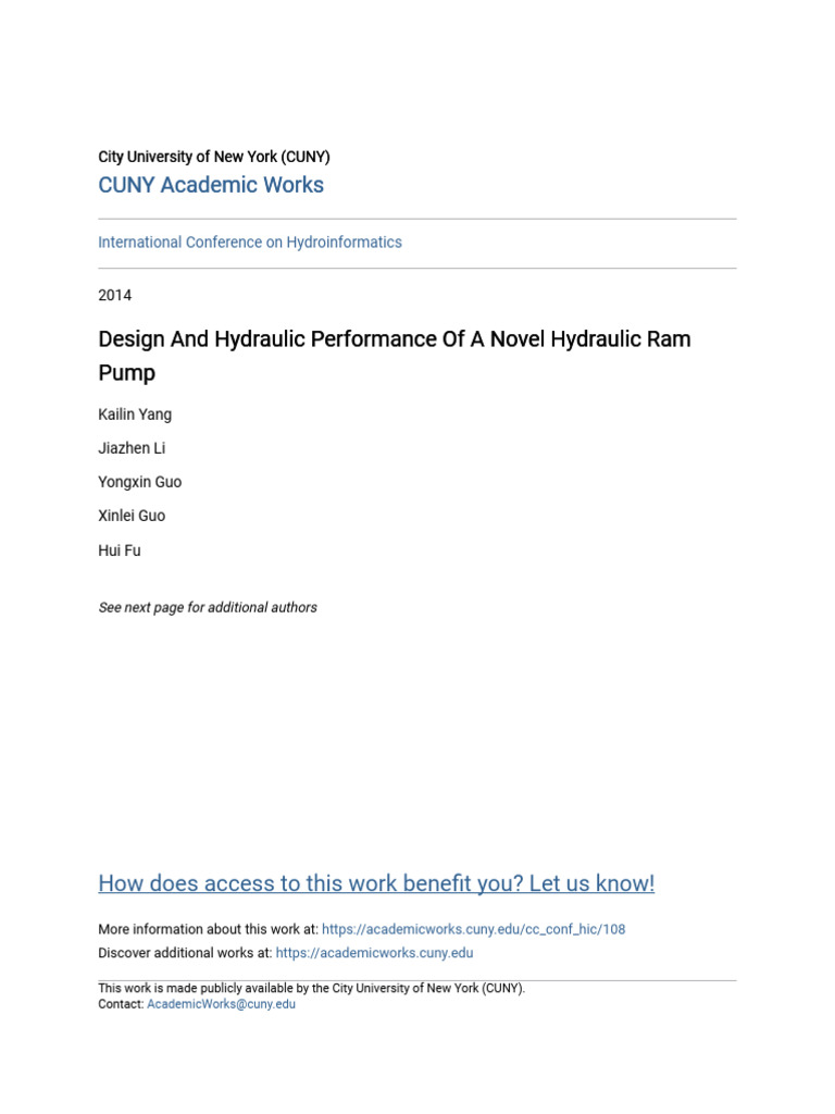 Design and Hydraulic Performance of A Novel Hydraulic Ram Pump | PDF ...
