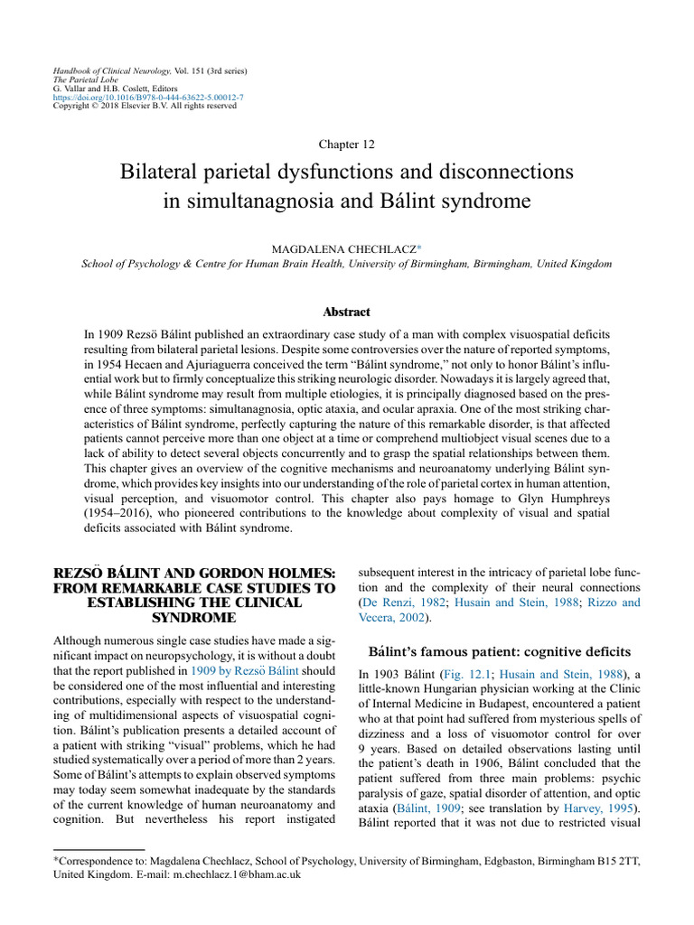 Balint Syndrome | PDF | Parietal Lobe | Neuroscience