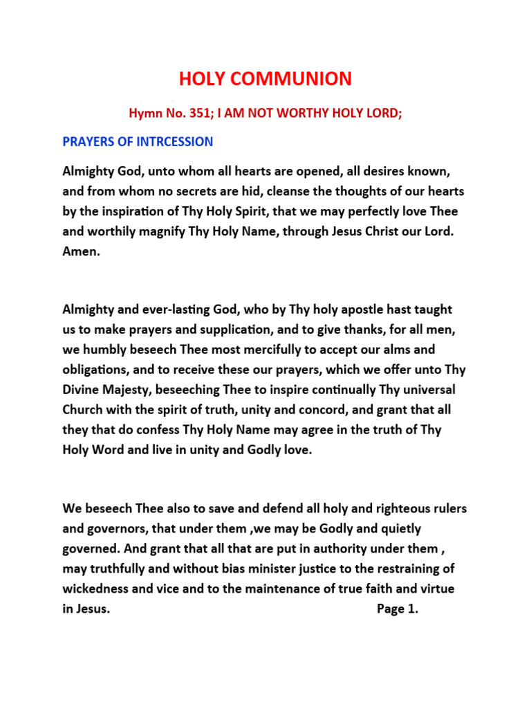 Holy Communion Service | PDF | Eucharist | Lord's Prayer