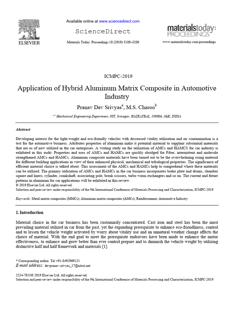 Application of Hybrid Aluminum Matrix Composite in Automotive | PDF ...
