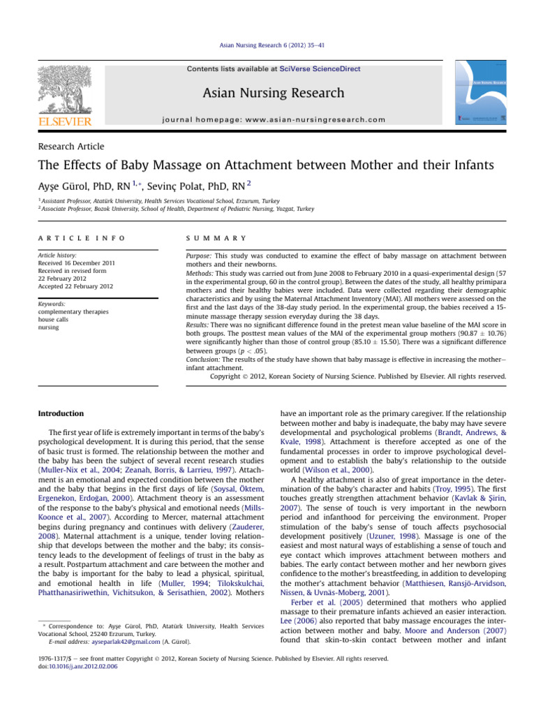 The Effects of Baby Massage On Attachmen | PDF | Attachment Theory ...