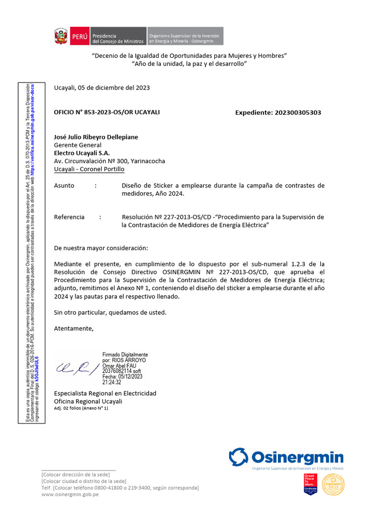 Oficio OR MODELO STICKER 2024 | PDF