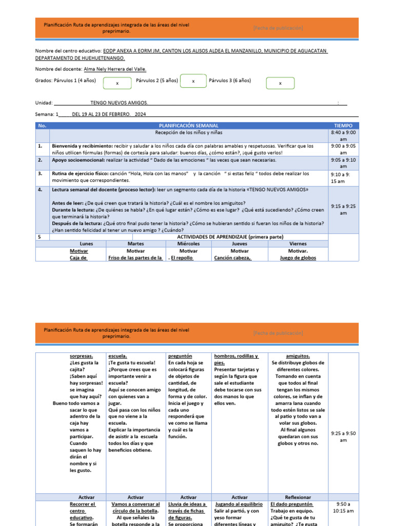 Ruta de aprendizajes semana 1 Teniendo nuevos amigos | PDF | Educación ...