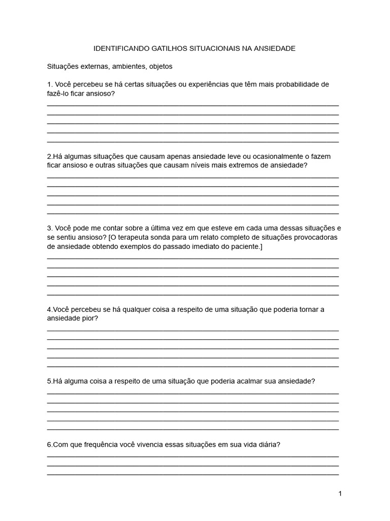 Identificando Gatilhos Situacionais Na Ansiedade Pdf Ansiedade