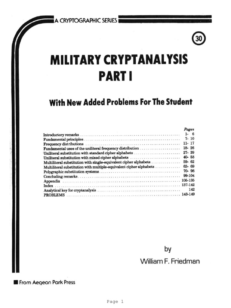Friedman W.F. Military Crypt Analysis 1 | PDF