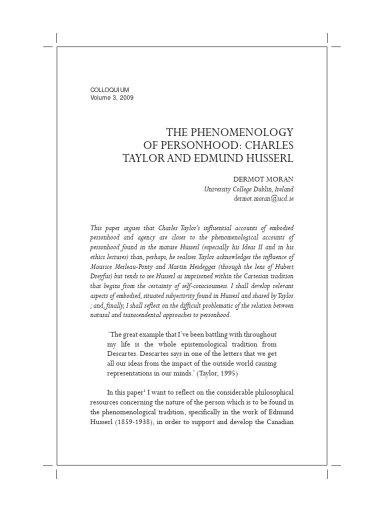 Taylor and Husserl on Personhood | PDF | Edmund Husserl | Phenomenology ...