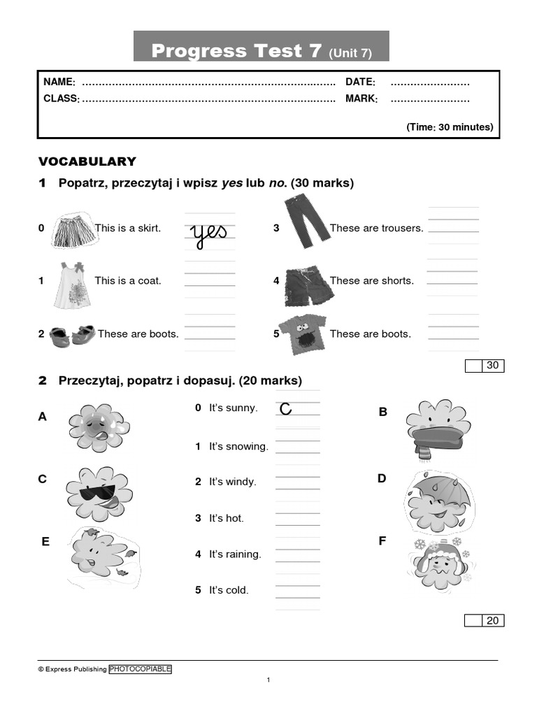 Progress Test 7: Unit 7 Overview | PDF | Clothing
