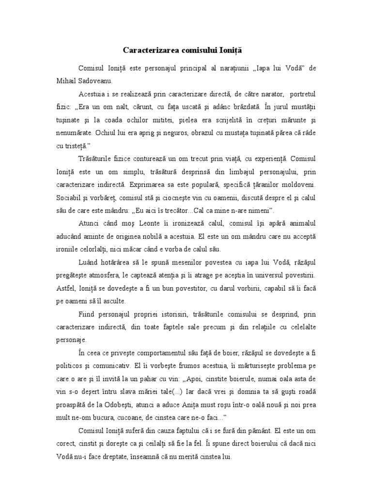 Caracterizarea Comisului Ionita | PDF