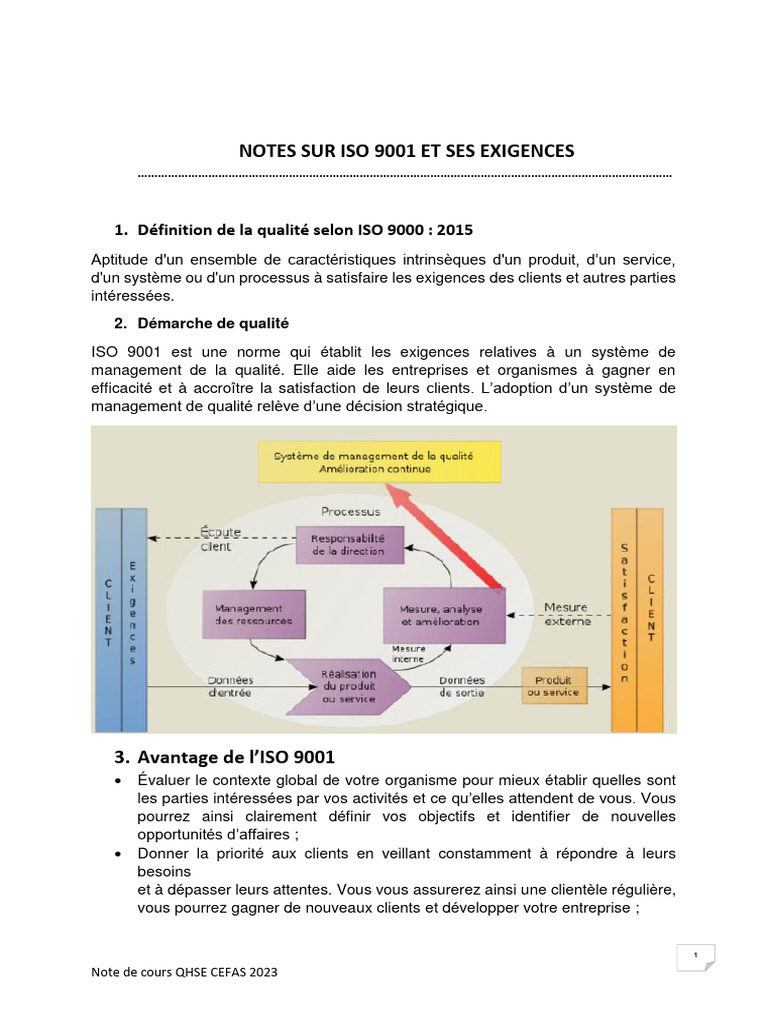 Notes sur ISO 9001 et qualité 2023 | PDF | Management de la qualité ...