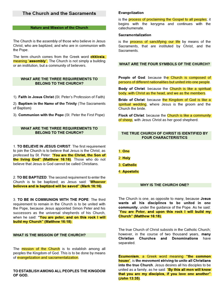 The Church and The Sacraments | PDF | Baptism | Confirmation
