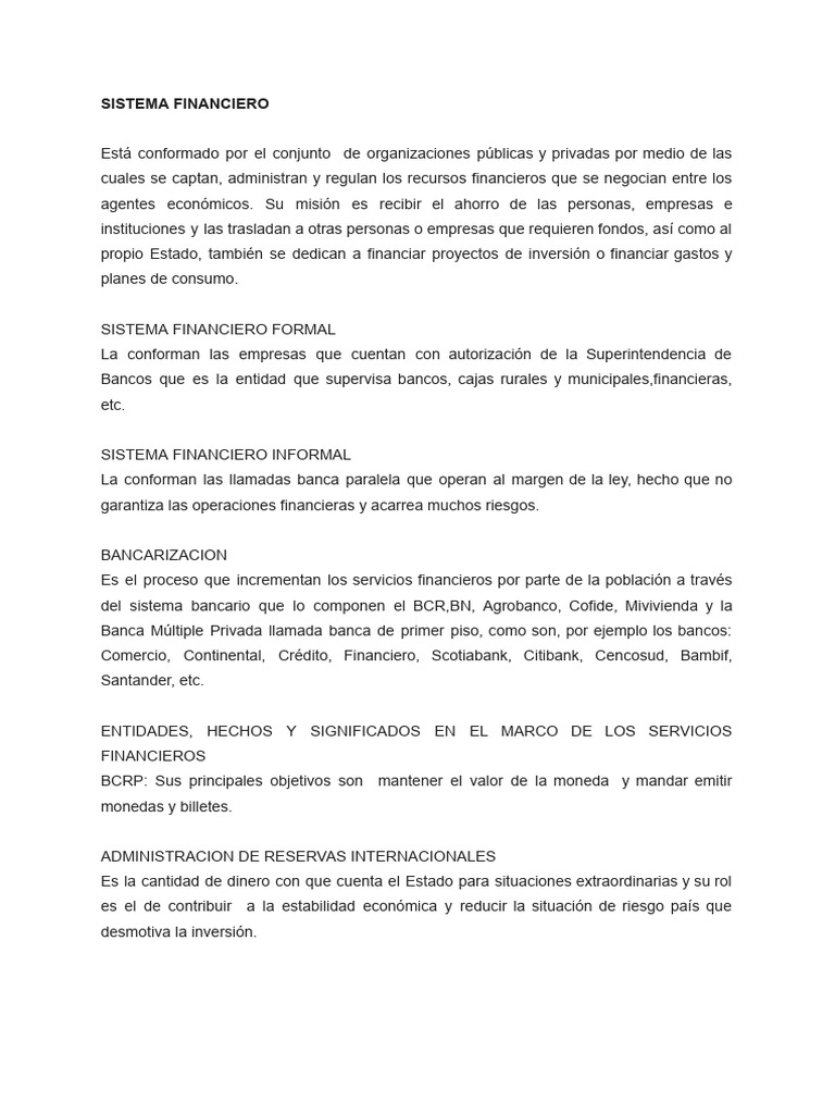 Estructura y Función del Sistema Financiero | PDF | Bancos | Sistema ...