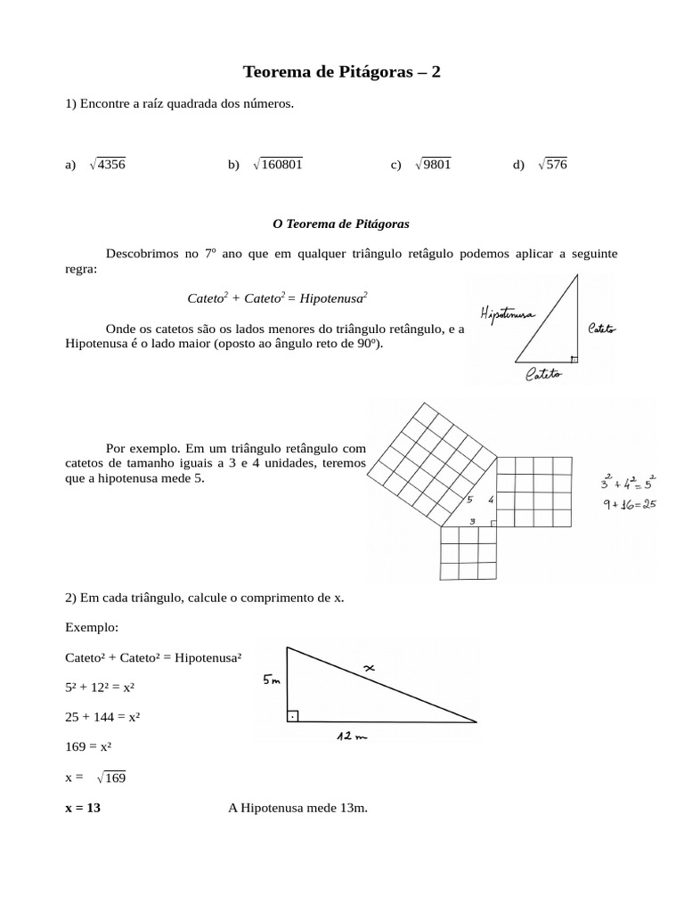 Aplicação do Teorema de Pitágoras | PDF