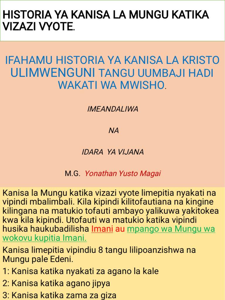 Historia Ya Kanisa La Mungu Katika Vizazi Vyote | PDF