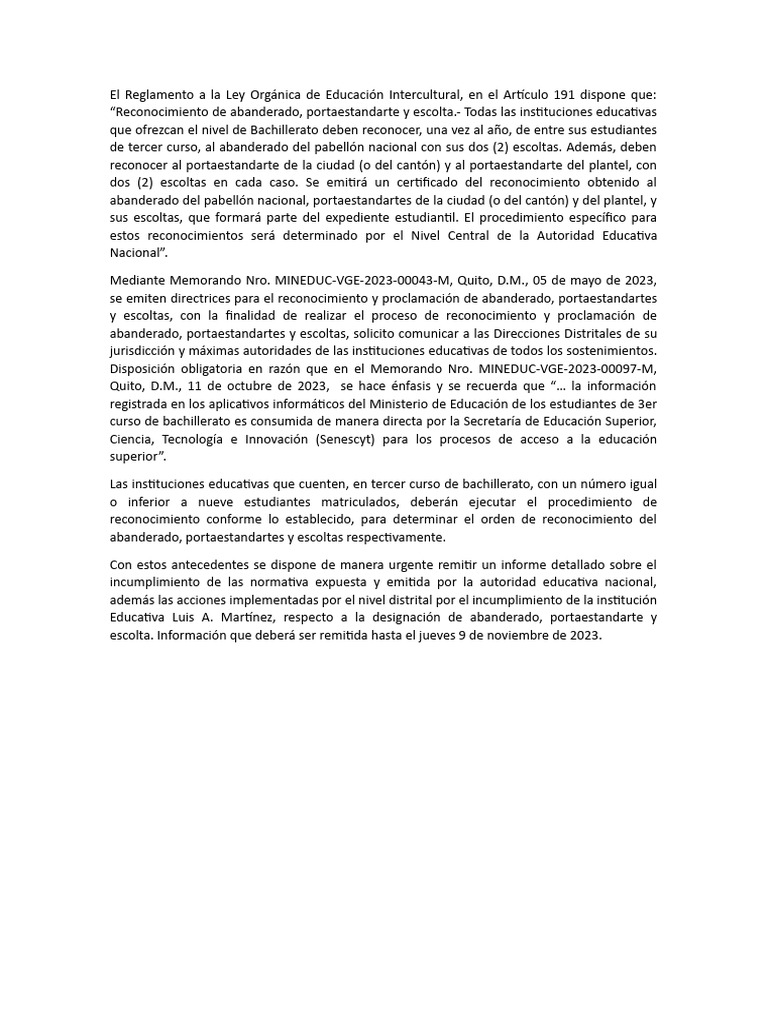 El Reglamento a la Ley Orgánica de Educación Intercultural | PDF | Gobierno