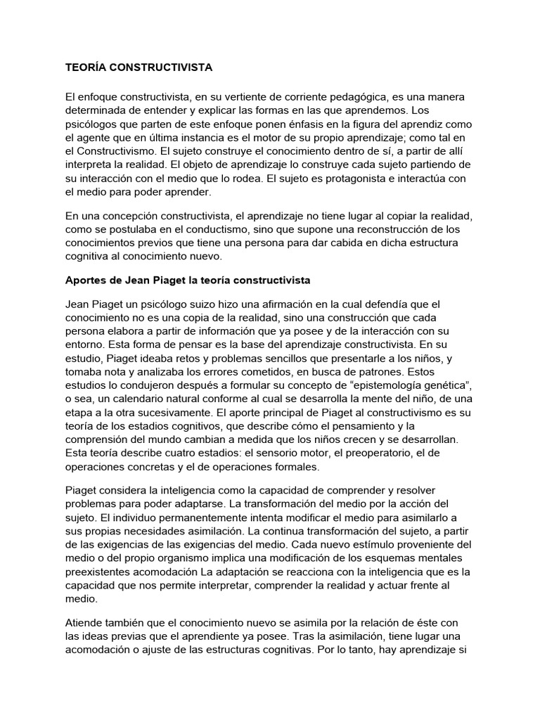 Teoría Constructivista de Piaget | PDF | Constructivismo (filosofía de ...