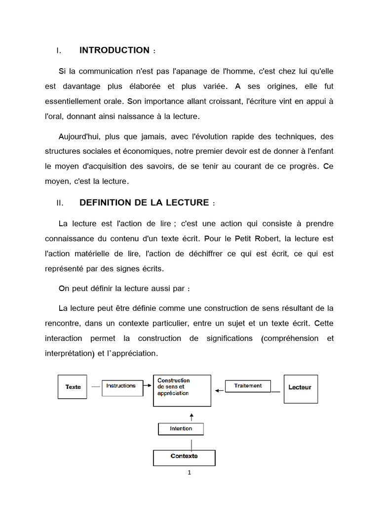 Importance de la lecture à l'école primaire | PDF | Mémoire | Apprentissage