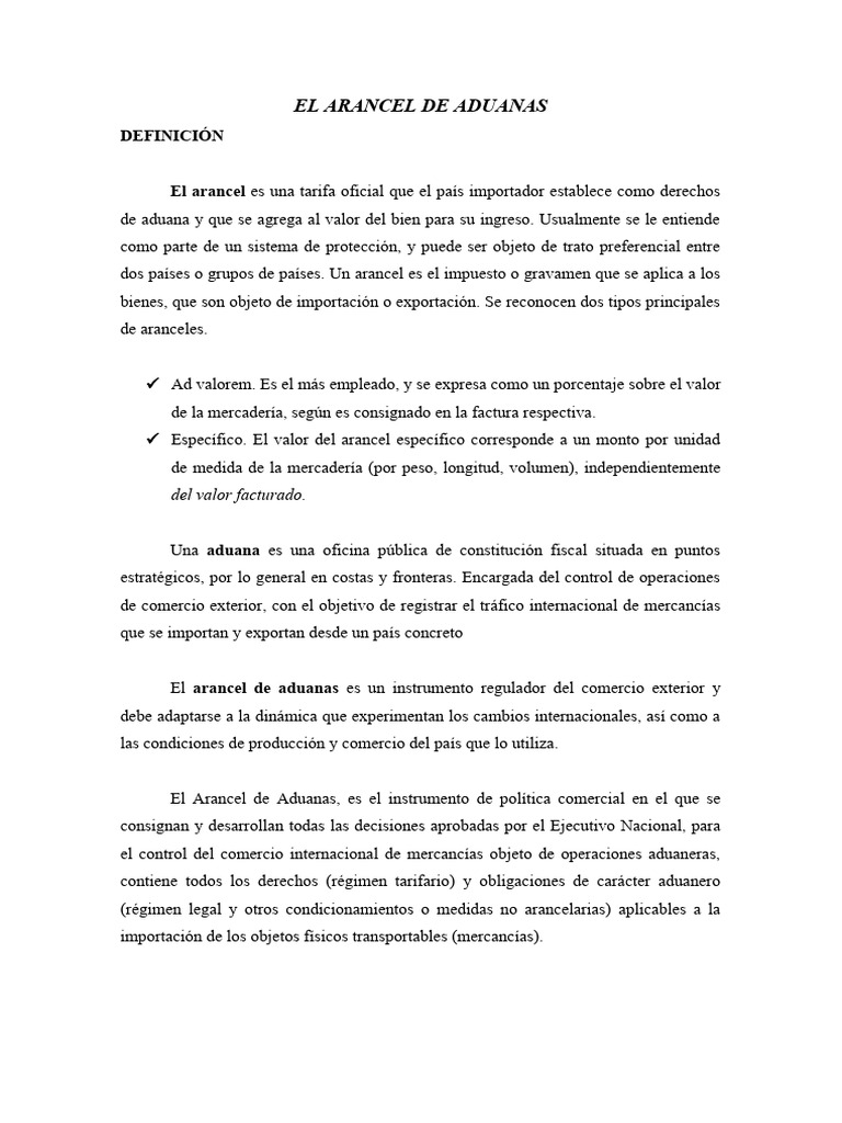 Arancel de Aduanas: Definición y Tipos | PDF | aduana | Arancel