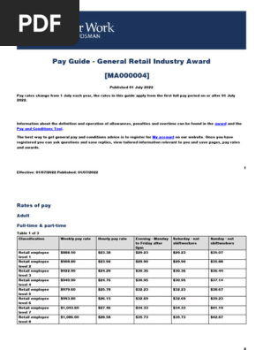 Retail Award Pay Guide 2023 | PDF | Overtime