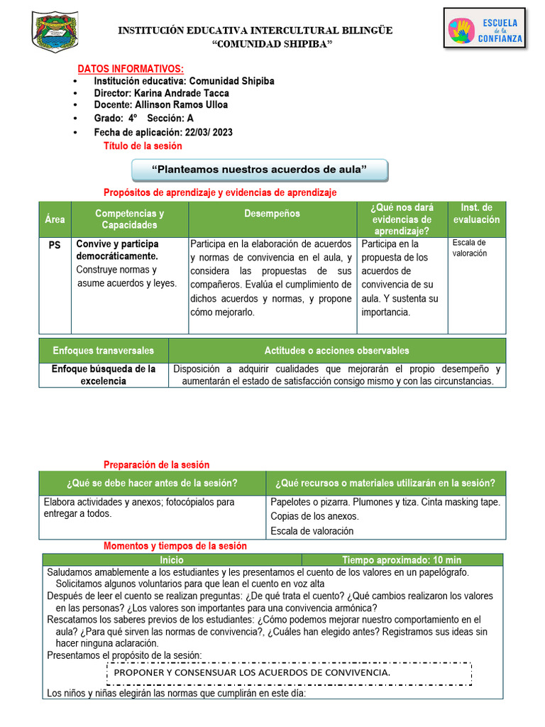 Planteamos Nuestros Acuerdos De Aula 22 3 23 Descargar Gratis Pdf