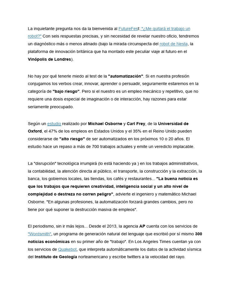 Automatización y Futuro Laboral | PDF | Robot | Robótica