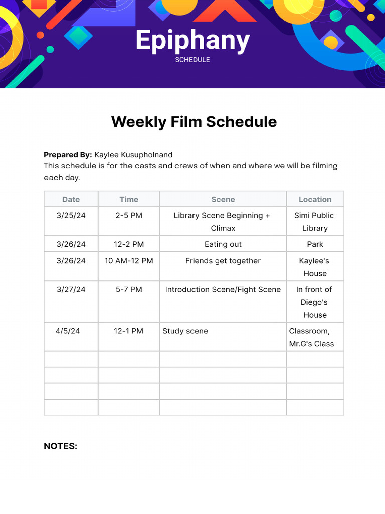 weekly class schedule template - edit online download example template ...